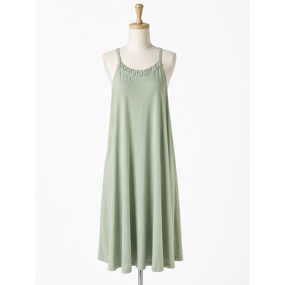 COS Sage Green Lyocell Swing Dress Large Minimalist Sleeveless Trapeze Midi